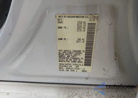 2015 Nissan Altima 2.5 S from USA, damaged, VIN 1N4AL3AP9FC599311